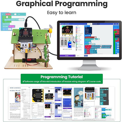microbit Smart Home Kit for microbit v1 and v2,STEM Education Kit with Online Tutorial(Without Micro:bit and AAA Battery),Green