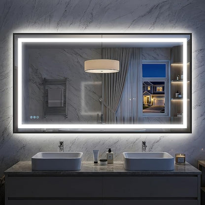 Antok 55X30 LED Bathroom Mirror with Lights, Vanity Mirror for Wall with Black Frame, Touch Control, Anti-Fog, Dimmable Lights, Shatter-Proof, Memory Function, Wall-Mounted Vanity Mirrors