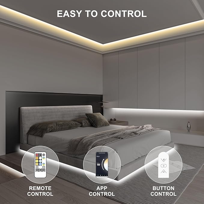 32.8ft Smart COB LED Strip Light, Tunable White 2700K-6500K Dimmable Bright WiFi Led COB Light Strip Compatible with Alexa and Google, White CCT COB Led Light for Kitchen Cabinet, Room