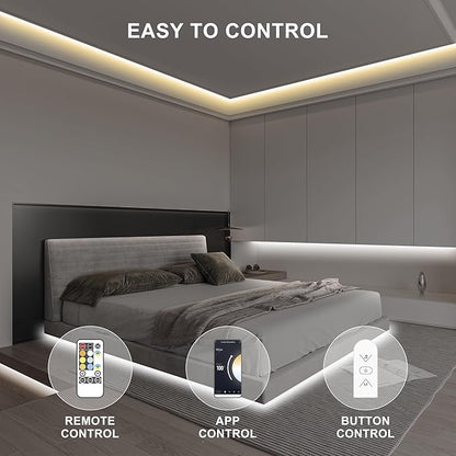 6.56ft Smart COB LED Strip Light, Tunable White 2700K-6500K Dimmable Bright WiFi Led COB Light Strip Compatible with Alexa and Google, White CCT COB Led Light for Kitchen Cabinet, Room