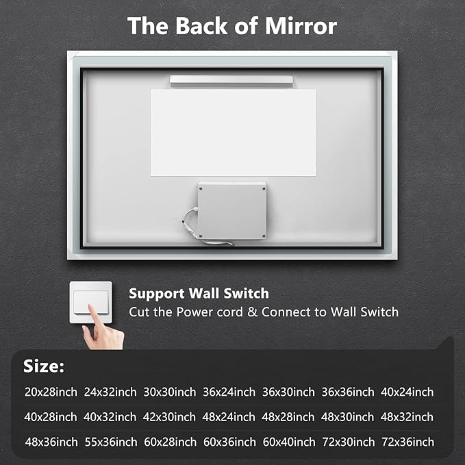 ROOMTEC LED Bathroom Mirror 28 x 20 Inches with Front and Backlit,Anti-Fog,3 Colors and Dimmable Light(Horizontal/Vertical)