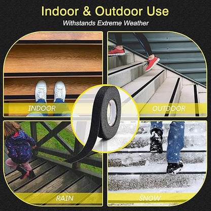 S&X Anti Slip Tape 1 Inch x 60 FT Roll, Black, Grit 60, Extended Length Non-Slip Skid Grip Tape for Outdoor Stair Treads, Wooden Steps & Exterior Grips – Waterproof, Long-Lasting Tread Strips