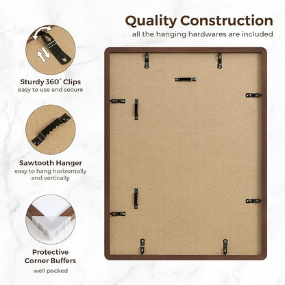 Solid Oak Wood 12x16 Picture Frame, Farmhouse 12 x 16 Wooden Frames, 12x16 Frame Matted to 8.5x11, Tempered Real Glass, 12"x16" Frames Minimalist Art Frame for Home Deocr, Walnut Color, 1 Pack