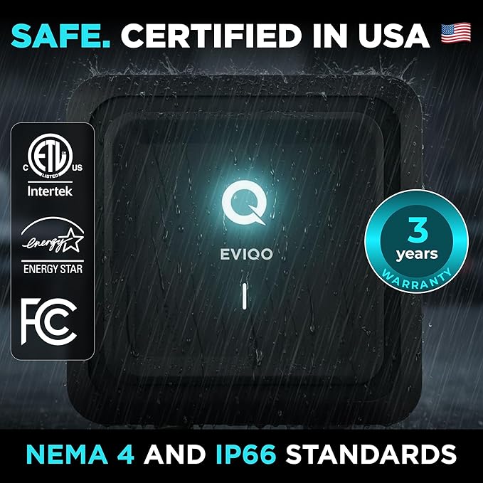 EVIQO Level 2 EV Charger 40 Amp - 9.6 kW 240V Wall Home EV Charger Level 2, NEMA 14-50 Plug, J1772 25' Cable - Enhanced Wi-Fi – UL, ETL Certified EVSE, Smart Electric Vehicle Charging Stations – GEN 2