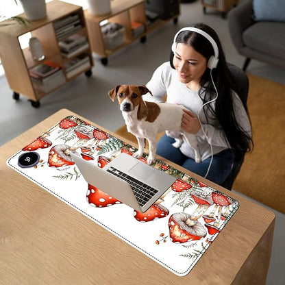 Heated Mouse Pad with 3 Temperature Settings(104°F–122°F),Large 31.5x13 Inch PU Leather Heated Desk Mat,Waterproof Warming Pad for Office,Gaming & Cold Hands Relief,Red Mushroom