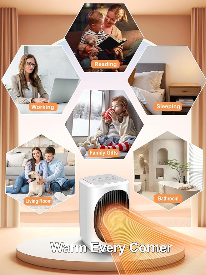 iFTY Small Space Heater for Indoor Use, Portable Electric Heaters with 3 Modes, 70° Oscillation, Remote Control, Overheating Protection, 1500W PTC Ceramic Fast Safety Heating For Bedroom Office Desk