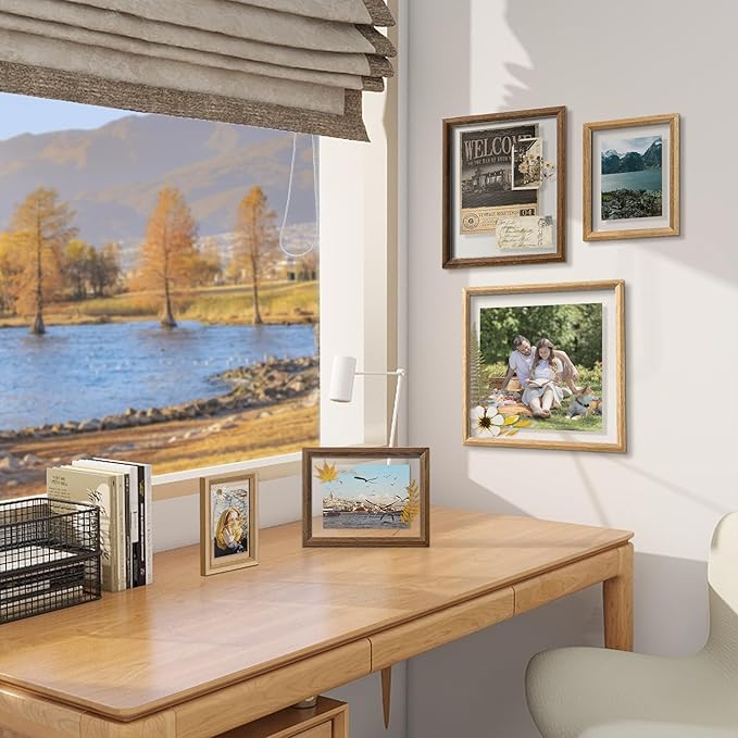 Axeman 6x8 Floating Picture Frame - Solid Oak Wood Picture Frame, Double Tempered Glass Photo Frame 2x3 4x6 5x7 6''x8'' Wood Frame, Wall Mount Or Tabletop Standing, Walnut