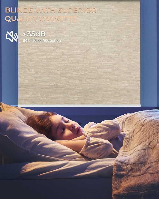 Motorized Roller Shade with Remote Control, 100% Blackout Electric Blinds for Windows with Alexa Google Home via Hub, Rechargeable Smart Automatic Customized Size（Texture-Coffee）