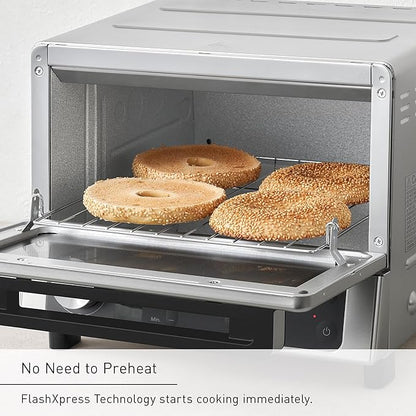 Panasonic FlashXpress Toaster Oven Countertop, Compact 4 Slice Toaster Oven w/Double Infrared Heating, PFAS-free, 6 Auto Cook Options & Precise Temperature Control, 1300W - NB-G200P (Stainless Steel)