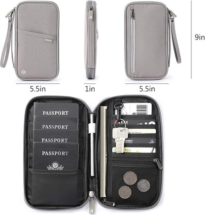 VanFn RFID Travel Passport Wallet, Family Passport Holder, Trip Document Organizer P.Travel Series (Nylon - Grey)