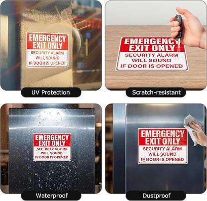 2 Pack Emergency Exit Only - Security Alarm Will Sound If Door Is Opened Sign 10 × 7 Inches Reflective Waterproof Aluminum Safety Signage with Pre-Drilled Holes for Workplace Warehouse