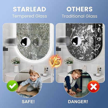 STARLEAD 36"x20" LED-Bathroom-Mirror-with-Lights, Wall-Mounted with Bluetooth Speaker, Anti-Fog, 3 Color Temperature, Dimmable Brightness, Waterproof, Tempered Glass, Frontlit & Backlit, Oval