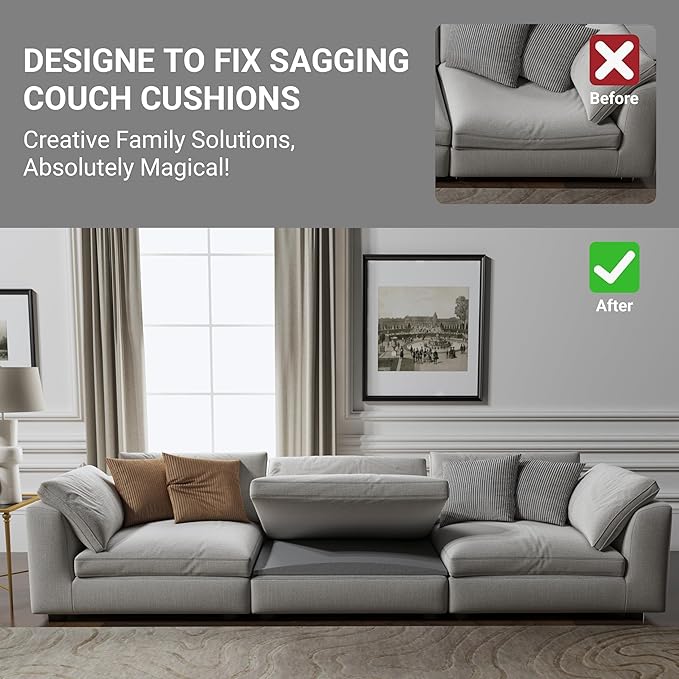 Couch Cushion Support for Sagging Seat, High Density Foam Sofa Support Replacement for Furniture, Curved Couch Supporter for Under The Cushions, Grey Set of 3