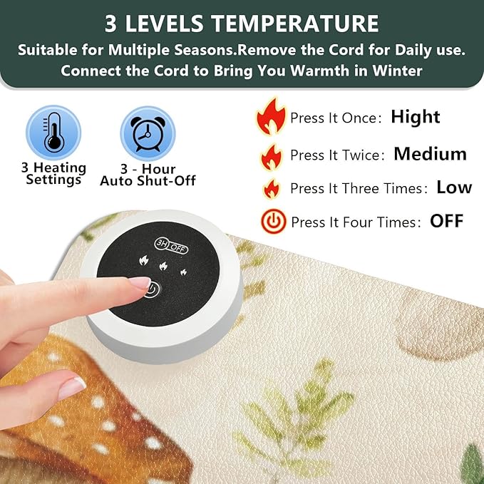 Heated Desk Pad Mouse Pad 31.5x13 Inch PU Leather Desk Mat with 3 Heat Levels Large Mouse Gaming Computer Laptop Mat Watercolor Mushrooms Beige