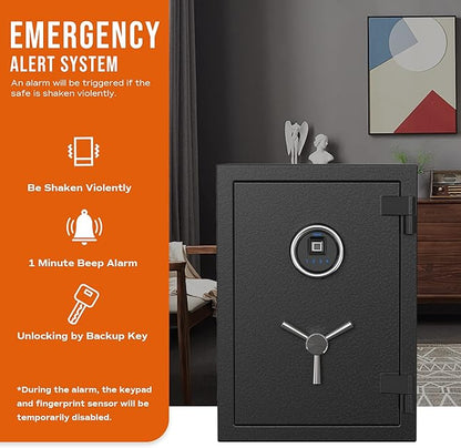 RPNB Deluxe Biometric Fireproof Safe Box,Digital Fingerprint Fireproof Waterproof Safe with Touch Screen,Removable Shelf and 3 Spoke Handle,Home Safes for Cash Documents Jewelry,1.29 Cubic Feet