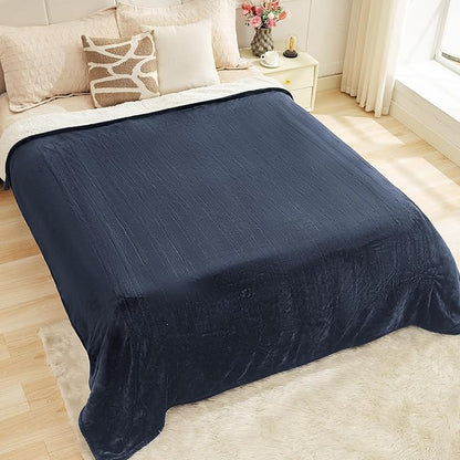 Heated Blanket Queen 84"×90" - Premium Cosy Soft Electric Blanket with 6 Heating Levels,Dual Control Fast Heating Flannel Sherpa Blanket for Bed & Couch,Auto Shut Off/Machine Washable (Navy Blue)
