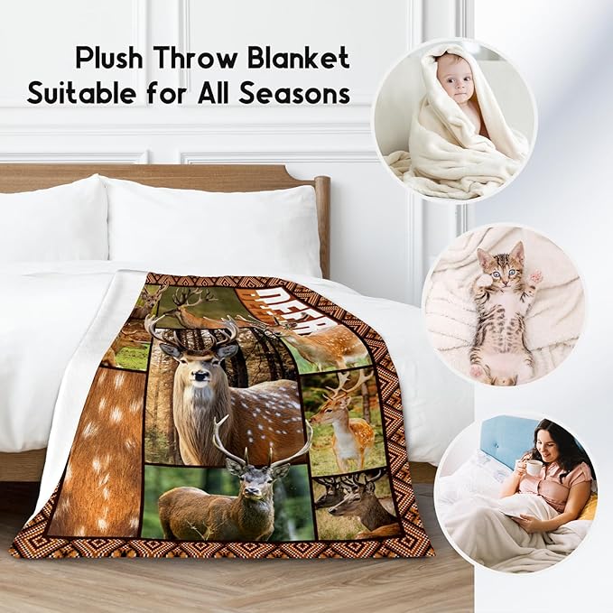 Blankets for Adults, Deer Blanket Gifts for Men Boys, 60"x80" Forest Western Throw Gift for Hunters - Soft, Fuzzy & Cozy Deer Throws Farmhouse Decor