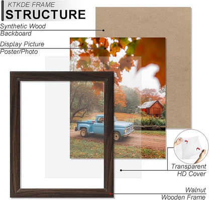 KTKDE 8.5x11 Picture Frame Set of 3,Certificate Frame Walnut with Clear Plexiglass, 8.5 by 11 Picture Diploma Document Degree Frames for Wall and Tabletop,best gift