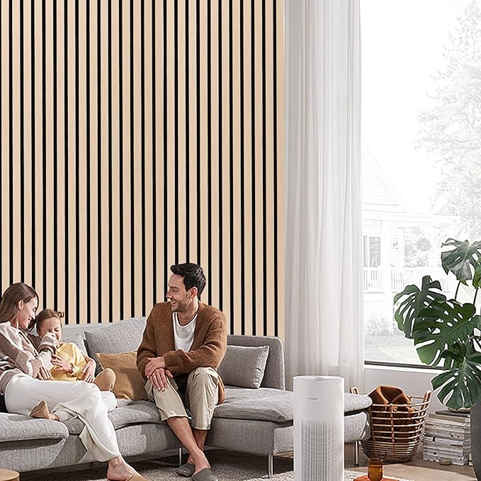 3D Slat Acoustic Wall Panels with Wood Finish Accent, 4 Pack Sound Absorbing Paneling for Studio, Office, Living Room, Bedroom Interior Decor (Natural Oak, 48''L x 24''W)