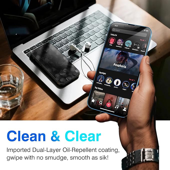EZ-GLAZ- 4 Pack for iPhone 13 Screen Protector [6.1"] With 2 Pack Camera Lens Protector, 9H+ Hardness 12FT Military Grade Shatterproof Scratch Resistant Durable Tempered Glass Film with Flawless Fit Kit, HD Clear