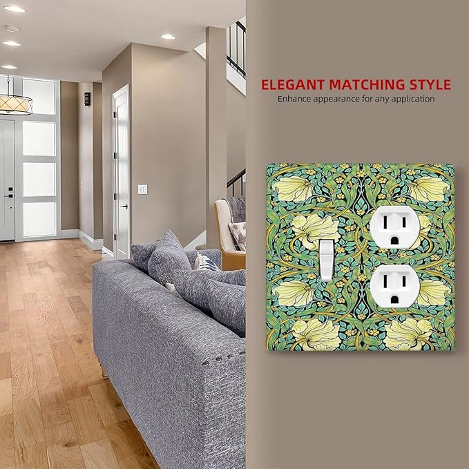 Wallplates William Morris Vintage Floral Yellow Flowers Green Leaf 1 Toggle 1 Duplex Switch Plate Electrical GFCI Faceplate Decorative Light Switch Covers for Bedroom living Room Decor