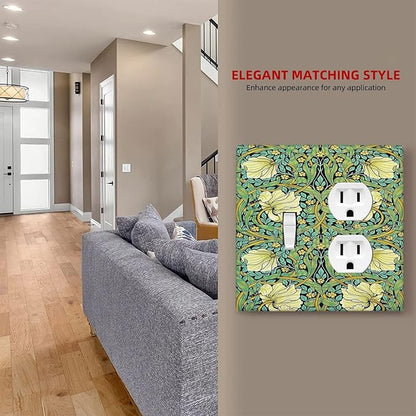 Wallplates William Morris Vintage Floral Yellow Flowers Green Leaf 1 Toggle 1 Duplex Switch Plate Electrical GFCI Faceplate Decorative Light Switch Covers for Bedroom living Room Decor