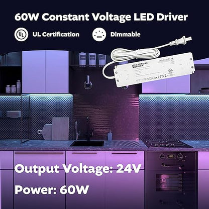LED Driver 60W Constant Output Voltage: 24V DC, Open Circuit/Short Circuit/Overload/Overheat Protection, Triac Dimmable
