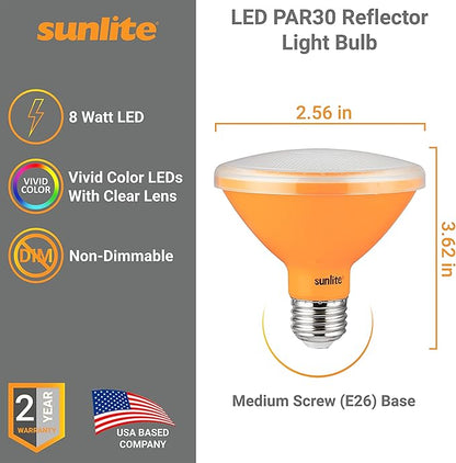 Sunlite 81474 LED PAR30 Short Neck Colored Recessed Light Bulb, 8 Watt (75W Equivalent), Medium (E26) Base, Floodlight, ETL Listed, Amber, 1 Count (Pack of 2)
