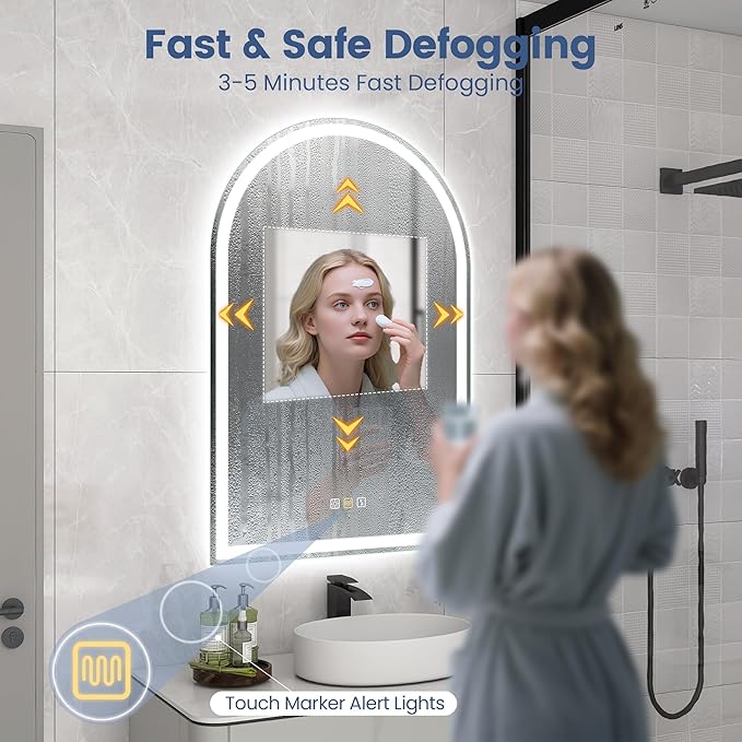 STARLEAD 36"x24" LED-Bathroom-Mirror-with-Lights, Wall-Mounted with Bluetooth Speaker, Anti-Fog, 3 Color Temperature, Dimmable Brightness, Waterproof, Tempered Glass, Frontlit & Backlit, Arched