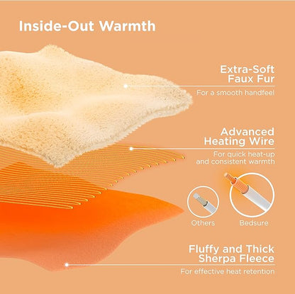 Bedsure Faux Fur Heated Blanket Full Size, Fast Heating Electric Blanket Full Size with 6 Heating Levels & 10 Time Settings, Cozy Gifts for Women Men (72x84 inches, Black)