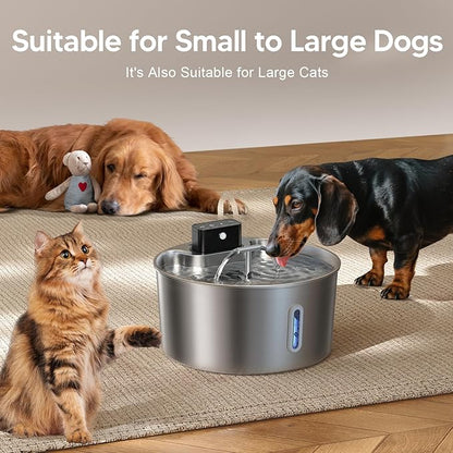 Voluas Dog Water Fountain, Automatic Water Dispenser for Dogs, 236oz/1.8Gal/7L Wireless Stainless Steel Pet Fountains, Battery Operated Cat Dispenser with Ultra-Silence Pump