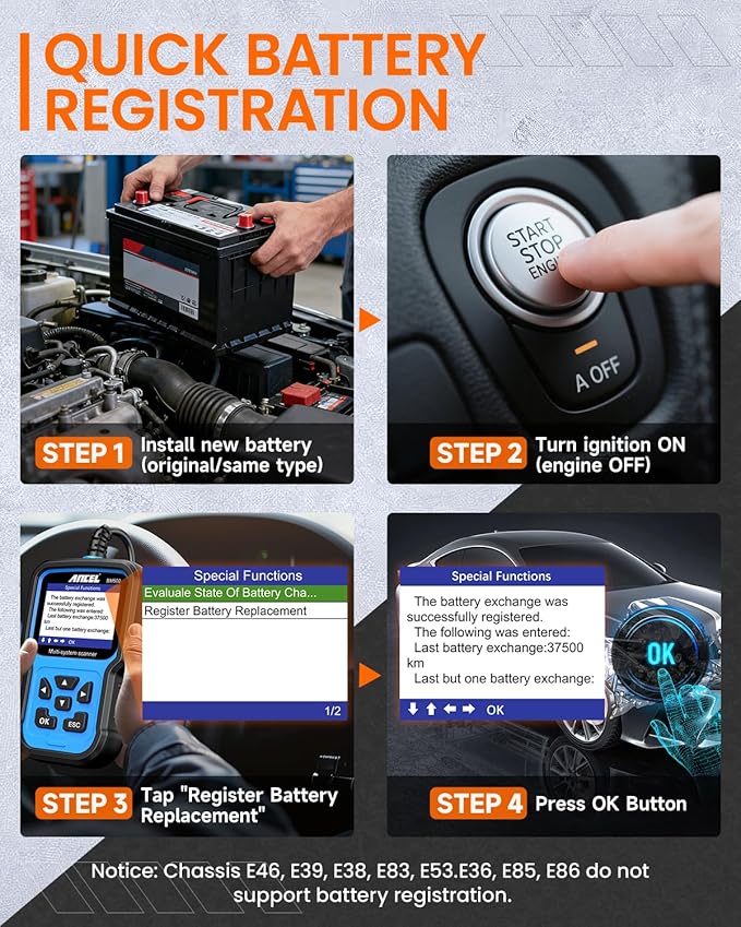 ANCEL BM500 Battery Registration Tool Fits for BMW Mini - All Systems OBD2 Scanner with Engine, ABS, SRS, ESP, SAS System Diagnosis, Car Code Reader for CBS, EPB, ETC, BMS, PCM, Oil Reset