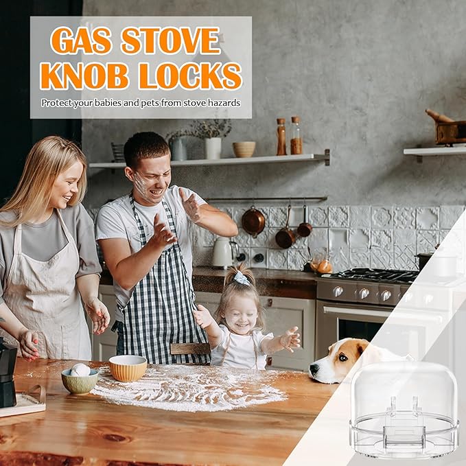 Stove Knob Covers for Child Safety (6 Pack), Stove Knob Safety Covers, Childproof Oven Lock Knob Covers with Adhesive, Prevent Kids-Pets from Gas Stove Knob Locks, Heat-Resistant Upgraded-Clear