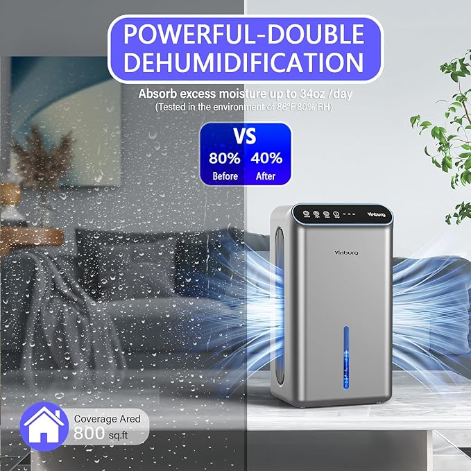 Dehumidifier for Basement (85 OZ, 800 sq ft) Quiet Dehumidifiers for Home, Auto Shut-Off, Sleep Mode, 3 Gear Timer(8H,16H,24H), Small Dehumidifier for Bedroom, Bathroom with Drain Hose