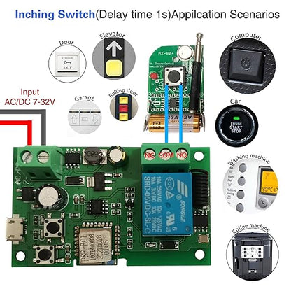 Jane Eyre WiFi Instant Relay Self Lock Switch Module with 433MHz RF Remote Control DIY Garage Door Switch Module Ewelink App Control Compatible with Alexa Goolution Assistant(1 Channel)