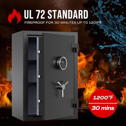 RPNB Biometric Fingerprint Fireproof Safe Box,Digital Fire Proof Safe with 3 Spoke Handle,Touch Screen and Removable Shelf,Fireproof Home Safes for Money Documents Jewelry and More,2.12 Cubic Feet