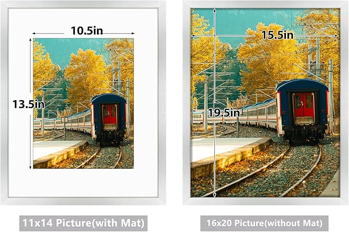 Golden State Art, 16x20 Picture Frame with Mat for 11x14 - High Definition Glass Wall Mounting Horizontal Vertical Display (Silver, 2 Pack)