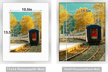 Golden State Art, 16x20 Picture Frame with Mat for 11x14 - High Definition Glass Wall Mounting Horizontal Vertical Display (Silver, 2 Pack)