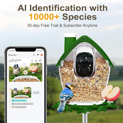 birdsnap® P33 - Smart Bird Feeder with Camera Solar Powered, 2K Video Bird Camera Feeder Live with 32GB Card, AI Identify Feather Species, Auto Record in Backyard, Ideal Gift for Birds Lover