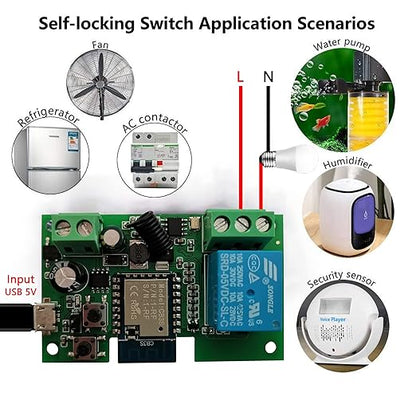 Jane Eyre WiFi Wireless Relay Module 1 Channel Remote Switch Momentary/Self-Locking Relay with 433MHz RF Remote Control Compatible with Alexa, Echo and Google Assistant
