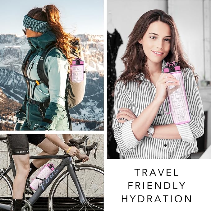 Hyeta 32 oz Water Bottles with Times to Drink and Straw, Motivational Water Bottle with Time Marker, Leakproof, Drinking Sports Water Bottle for Fitness, Gym and Outdoor