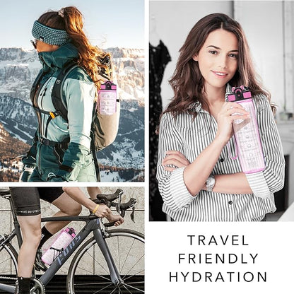 Hyeta 32 oz Water Bottles with Times to Drink and Straw, Motivational Water Bottle with Time Marker, Leakproof, Drinking Sports Water Bottle for Fitness, Gym and Outdoor