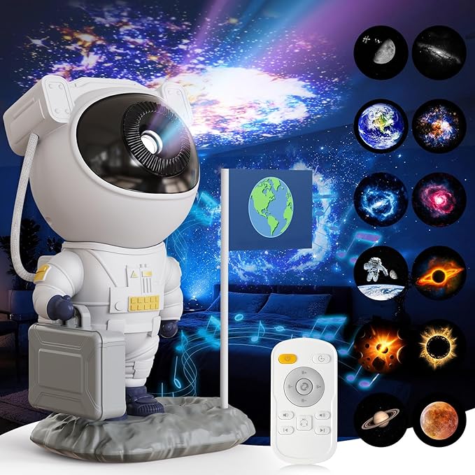 Astronaut Galaxy Projector Planetarium Star Projector, 12-in-1 Space Galaxy Light with Bluetooth 5.0 Speaker, White Noise, Timer & Remote Control, Night Sky Lamp for Bedroom, Home Theater, Party Décor