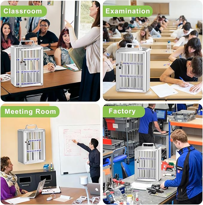 Loghot Aluminum Alloy Pocket Chart Cell Phones Storage Cabinet for Cell Phones, Wall-Mounted Cell Phone Locker Phone Holder with Lock for Classroom, Office, Can be Carried by Hand (24 Slots)