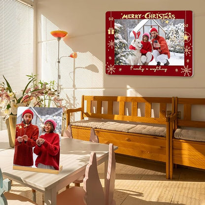 Custom Photo Prints - Metal Desktop Picture Frame with Photos & Text & Wooden Base Personalized Christmas Gifts for Family Lovers Pets and Friends, Optional Multiple Sizes