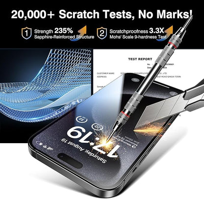 EZ-GLAZ- 4 Pack for iPhone 15 Pro Max Screen Protector [6.7"] With 2 Pack Camera Lens Protector, 9H+ Hardness 12FT Military Grade Shatterproof Scratch Resistant Durable Tempered Glass Film with Flawless Fit Kit, HD Clear