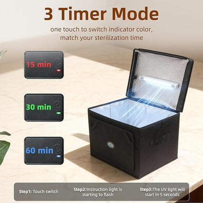 Large UV Sanitizer Box, 36L Portable Sanitizing and Cleaning Machine with 3-Level Timer, O-zone Foldable UV Cleaner Box for Household Use Like Phone, Towel, Key, Etc. with O-zone