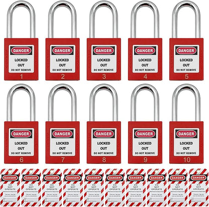 Lockout Tagout Locks, Safety Padlock, Loto Locks Keyed Differently Lock Out Tag Out 10 pcs Safety Padlocks Plastic with 10 Lockout TagOut Tags Red