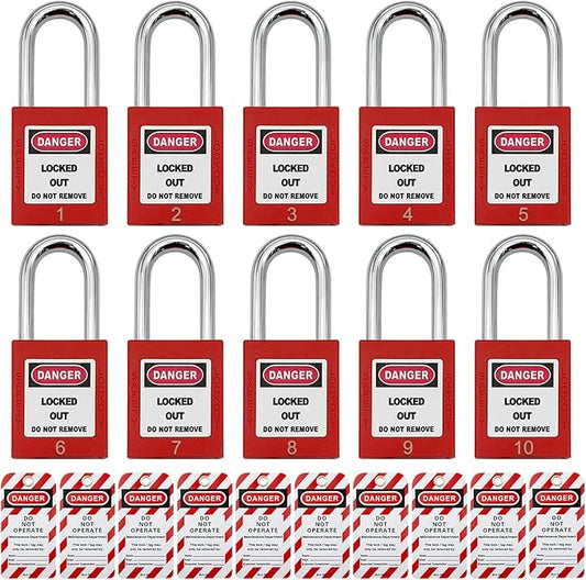 Lockout Tagout Locks, Safety Padlock, Loto Locks Keyed Differently Lock Out Tag Out 10 pcs Safety Padlocks Plastic with 10 Lockout TagOut Tags Red
