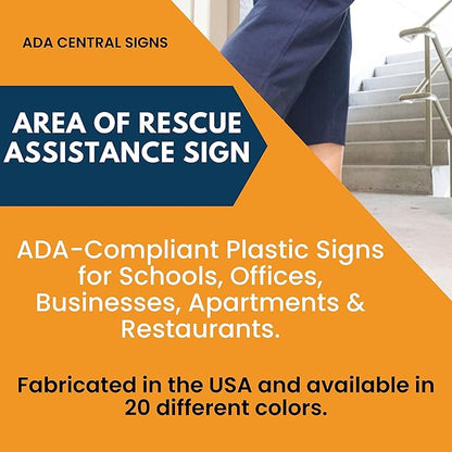 6" X4" Area of Rescue Assistance Sign- Tactile Graphics Grade 2 Braille Text ADA Compliant Sign |ADA Compliant Plastic Signs for Schools, Offices, Businesses, Apartments & Restaurants
